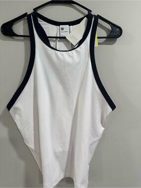 all in motion White Tank Top with Navy Trim